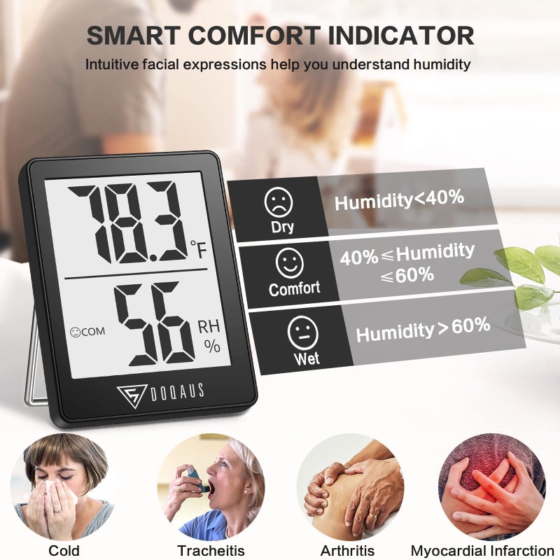 DOQAUS Humidity Meter, 2 Pack Room Thermometer Indoor, Hygrometer with 5s Fast Refresh, Temperature Humidity Monitor Meter for Baby Room, Living Room, Basement, Greenhouse, Office - Image 3